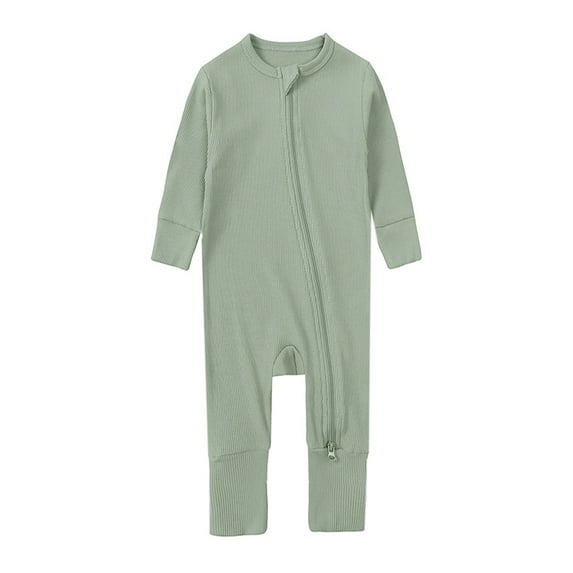 WIBACKER Baby Boy Girl Ribbed Pajamas with Mittens Bamboo Viscose Sleepers 2 Way Zipper Long Sleeve Pjs
