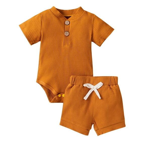 WIBACKER Baby Boy Girl Summer Outfits Button Short Sleeve Romper Bodysuit & Shorts Sets Newborn 3 6 9 12 Months Clothes