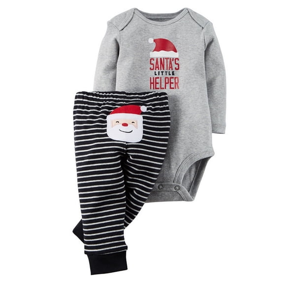 WIBACKER Baby Boy My 1st Christmas Outfits Newborn Infant Santa Claus Romper + Striped Pants 2Pcs Set 3-6M
