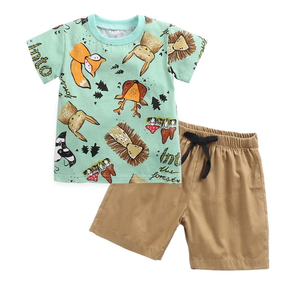 WIBACKER Baby Boys Cartoon Fox Short Sleeve T Shirts Drawstring Shorts Summer Outfits,0-3T