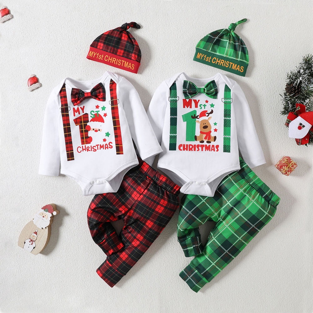 WIBACKER Baby Boys First Christmas Santa Outfit Infant Bowtie Gentleman