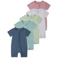 thumbnail image 1 of WIBACKER Baby Boys Girls Bamboo Viscose Romper, 2 Way Zipper Short Sleeve Jumpsuits, Sleep and Play 0-24 Months, 1 of 5