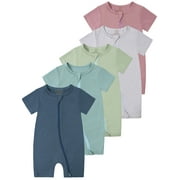 WIBACKER Baby Boys Girls Bamboo Viscose Romper, 2 Way Zipper Short Sleeve Jumpsuits, Sleep and Play 0-24 Months