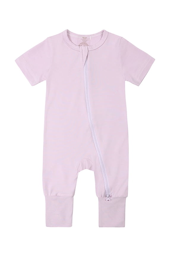Baby Boys Girls Bamboo Viscose Short Sleeve Pajamas, 2 Way Zipper Romper, Sleep and Play 0-24 Months