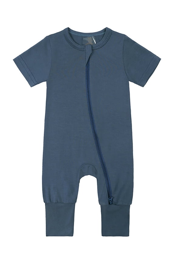 Baby Boys Girls Bamboo Viscose Short Sleeve Pajamas, 2 Way Zipper Romper, Sleep and Play 0-24 Months
