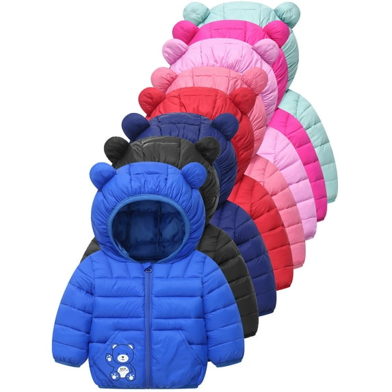 WIBACKER Baby Boys Girls Winter Coats with Pockets Toddler Light Puffer Down Jacket Infant Kids Bear Hoods Padded Outwear