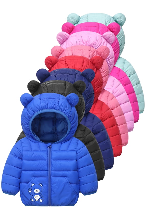 Baby Boys Girls Winter Coats with Pockets Toddler Light Puffer Down Jacket Infant Kids Bear Hoods Padded Outwear