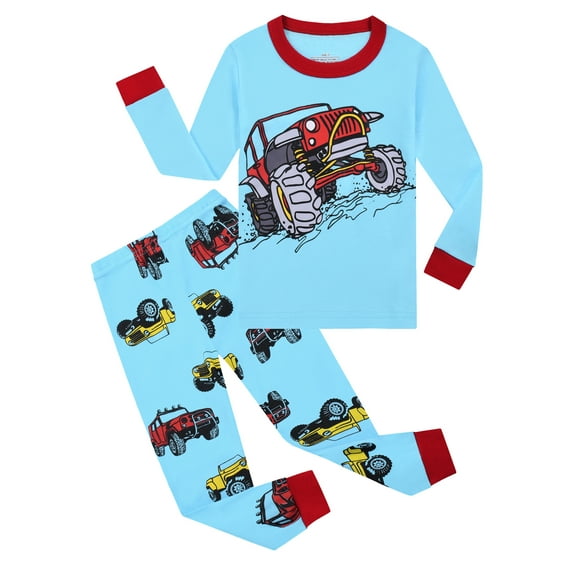 WIBACKER Baby Boys' Pajamas Tee and Pant 2-Piece Pj Set 100% Cotton Long Sleeve Sleepwear, Truck 3T