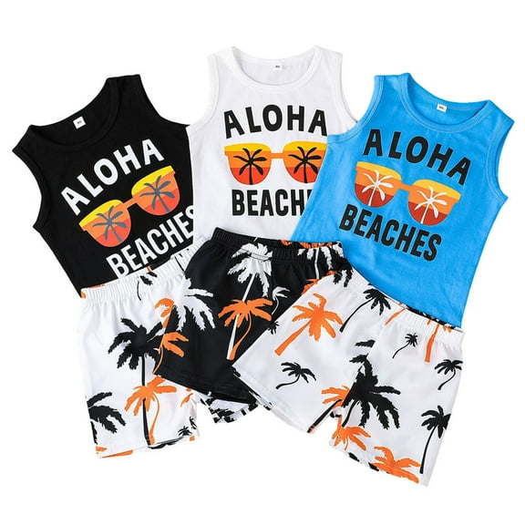 WIBACKER Baby Boys Summer Outfits Toddler Kid Casual Beach Sunglasses Print Vest Shorts Clothes