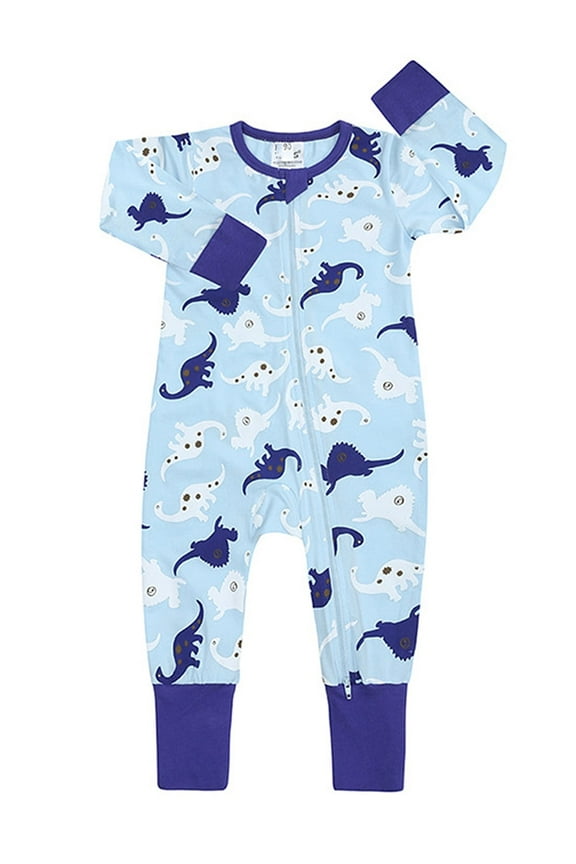 Baby Cotton Long Pajamas with Mittens Cuff for Boys 2 Way Zipper Both Footed and Footless Sleepers