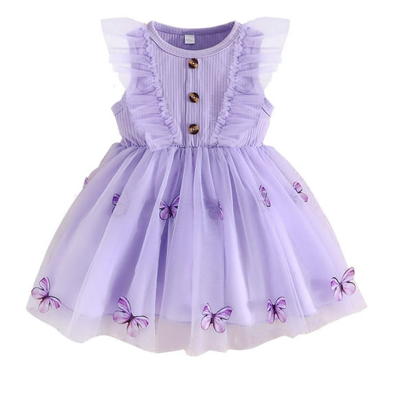 WIBACKER Baby Flower Girl Dress Flutter Sleeves 3D Butterfly Princess Dress Toddler Birthday Party Fairy Tulle Dress