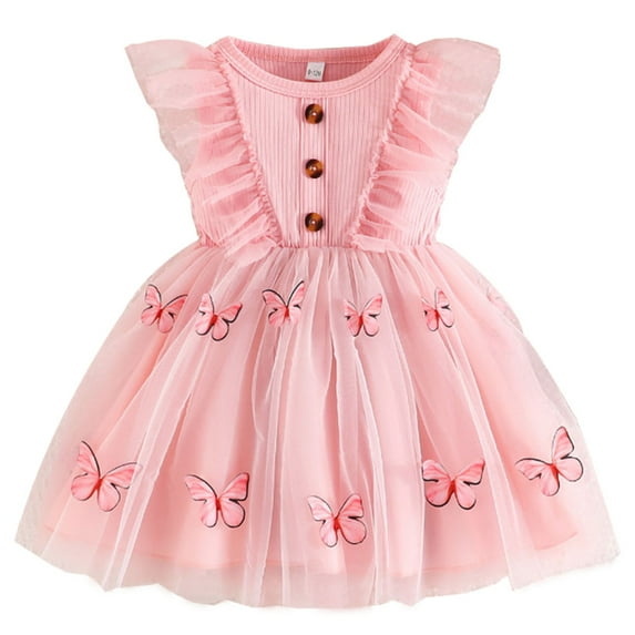 WIBACKER Baby Flower Girl Dress Flutter Sleeves 3D Butterfly Princess Dress Toddler Birthday Party Fairy Tulle Dress