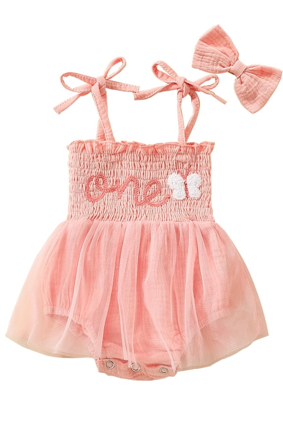 Baby Girl 1st Birthday Outfit Lace Tulle Romper Princess Tutu Dress Headband One Year Old Cake Smash Photo Shoot Clothes 9-12 Months