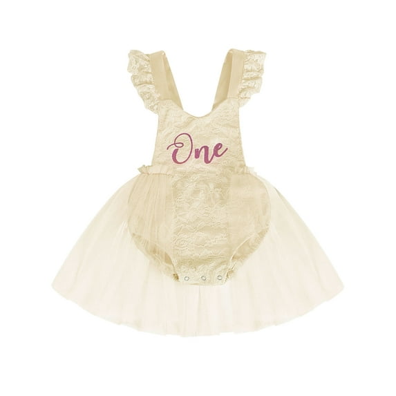 WIBACKER Baby Girl 1st Birthday Outfit Lace Tulle Romper Princess Tutu Dress Shiny ONE Cake Smash Photo Shoot Clothes