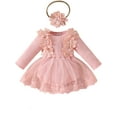 thumbnail image 1 of WIBACKER Baby Girl Clothes Infant Tulle Romper Long Sleeve Ribbed Bodysuit Baby Girl Fall Infant Girl Dress 0-18M, 1 of 9