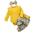 thumbnail image 1 of WIBACKER Baby Girl Clothes Newborn Infant Outfits Ruffle Ribbed Romper+ Floral Pants + Cute Headband Sets for Girls, 1 of 7