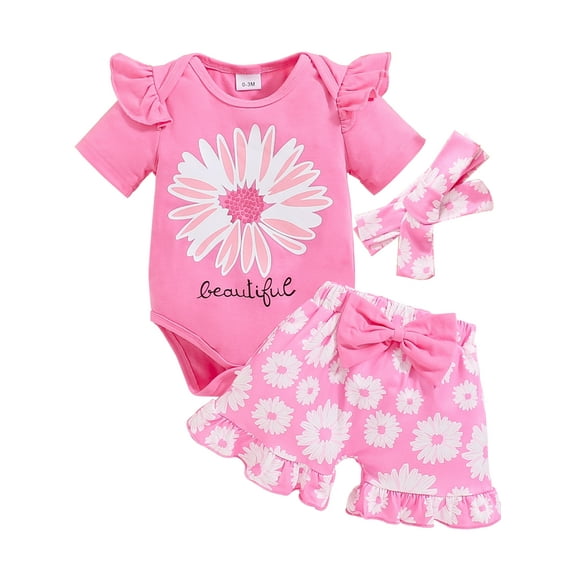WIBACKER Baby Girl Clothes Summer Cute Outfits 3 6 12 18 Months Ruffle Romper & Floarl Shorts Sets for Sunflower Girls