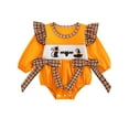 thumbnail image 1 of WIBACKER Baby Girl Halloween Outfits Newborn Smocked Bubble Romper Bodysuit Ruffle Long Sleeve Ghost Pumpkin Day Jumpsuit, 1 of 8