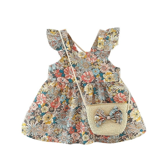 WIBACKER Baby Girl Mini Summer Dress Toddler Sleeveless Boho Holiday Beach Casual Dresses Thin Sundress with Free Straw Bag