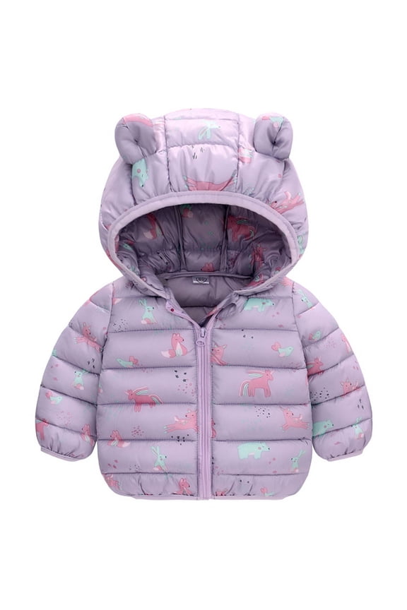 Baby Girls, Toddlers, and Boys' Lightweight Hooded Puffer Jacket Winter Coat Cartoons Outerwear