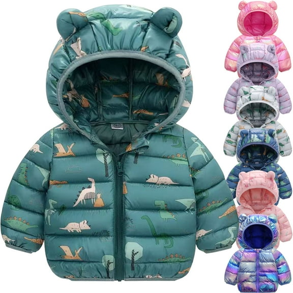 WIBACKER Baby Girls, Toddlers, and Boys' Lightweight Hooded Puffer Jacket Winter Coat Cartoons Outerwear