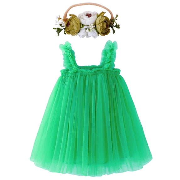 WIBACKER Baby Girls Tulle Tutu Princess Dress+Flower Headband-Toddler Kids Wedding Birthday Casual Dresses