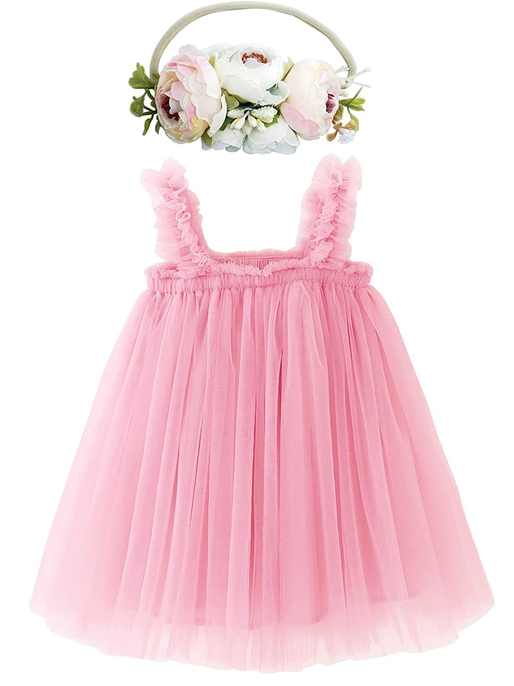 WIBACKER Baby Girls Tulle Tutu Princess Dress+Flower HeadbandToddler