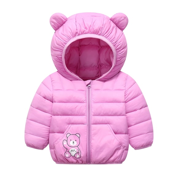 WIBACKER Baby Girls Winter Coats with Pockets Toddler Light Puffer Down Jacket Infant Kids Bear Hoods Padded Outwear
