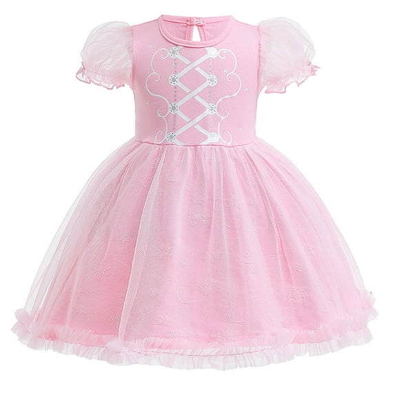 WIBACKER Baby/Toddler Dress Lantern Short Sleeve Cosplay Princess Dress Up Birthday Gift for Kids Girls Pink