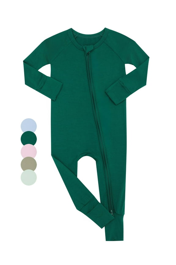 Baby Unisex Bamboo Viscose Pajamas with Mitten Cuffs-Boys Girls Front Zip Long Sleeve Footless Sleepers