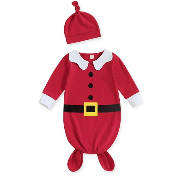 WIBACKER Baby Unisex Santa Nightgowns Newborn Long Sleeve Sleeping Bag Knotted Gown with Hat