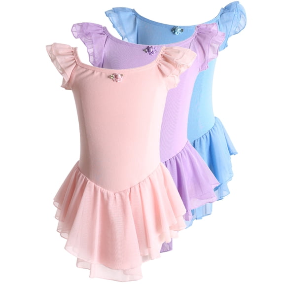 WIBACKER Ballet Leotards for Girls 2T-16Y Dance Ballet Dress Toddler Kids Flutter Sleeve Ballerina Outfits