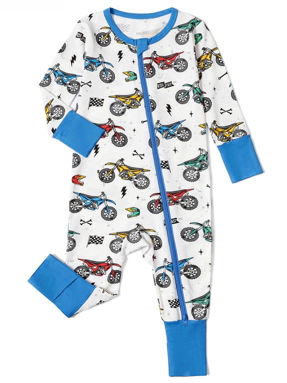 Bamboo Viscose Baby Convertible Footie Pajamas, Sleep and Play Footed Zipper Sleeper for Baby Boys - Motorcycle