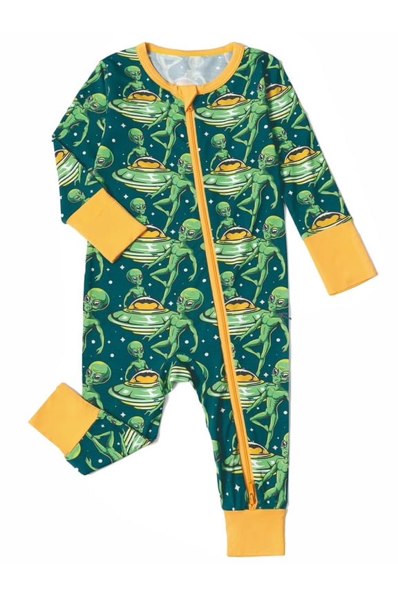 Bamboo Viscose Infant Baby Footless Pajamas, Sleep and Play Zipper Sleeper for Toddler Boys - Alien