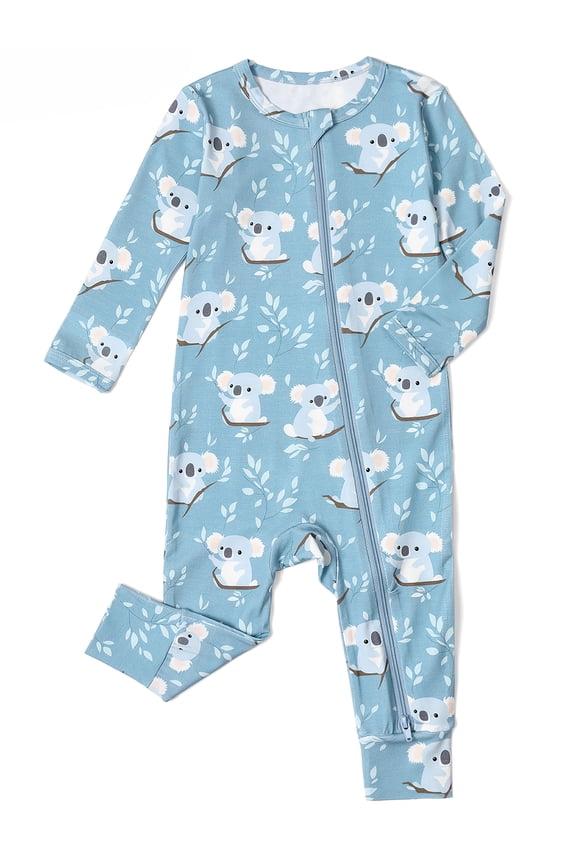 Bamboo Viscose Baby Long Sleeve Romper Jumpsuit, One Piece Pajamas for Boy Girl 2-Way Zipper Coverall Sleeper - Koala