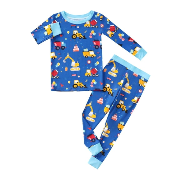 WIBACKER Bamboo Viscose Toddler Pajamas Boys Girls Baby Excavator Pjs Sets 2-6T Kids 2pcs Long-Sleeve Snug fit Sleepwear