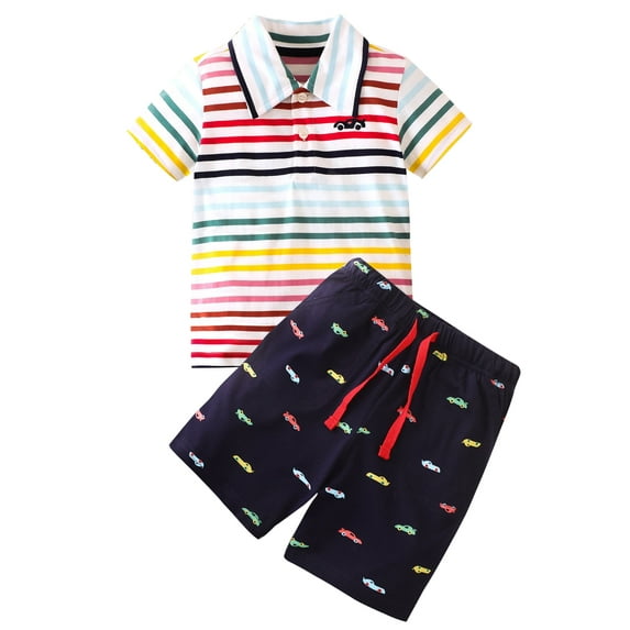 WIBACKER Boy's 2 Pieces Cotton Set Casual Polo Shirts Short Sleeve Active Shorts Summer Outfits for 3-8 Years Kids