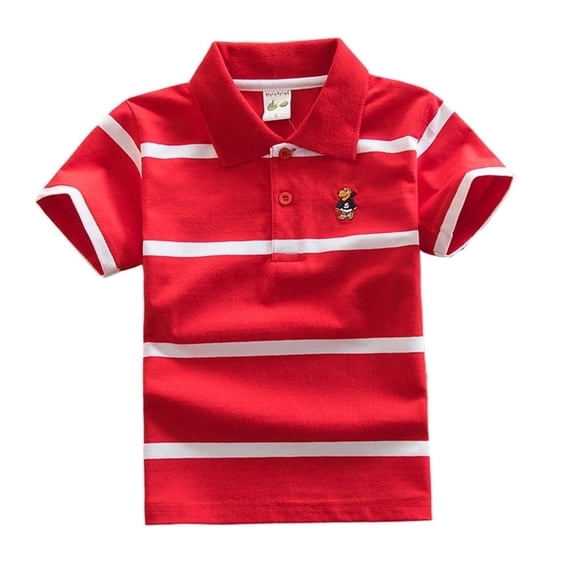 WIBACKER Boy's Short Sleeve Cartoon Cotton Jersey Striped Polo Shirts Kids Tops