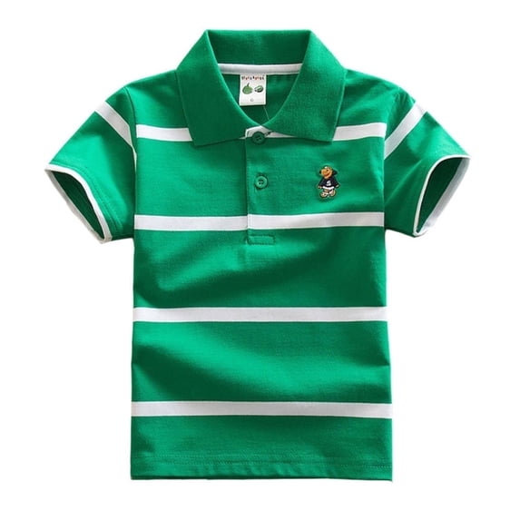 WIBACKER Boy's Short Sleeve Cartoon Cotton Jersey Striped Polo Shirts Kids Tops