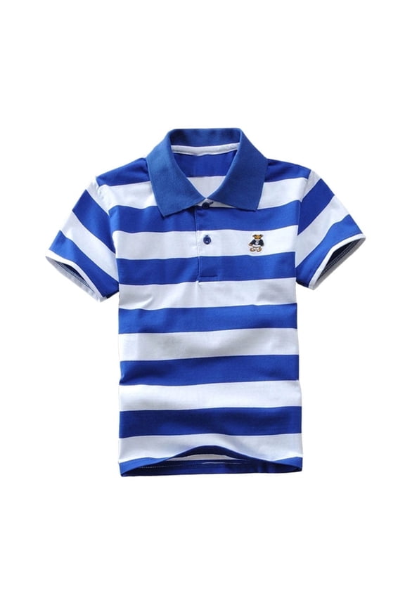 Boy's Short Sleeve Cartoon Cotton Jersey Striped Polo Shirts Kids Tops