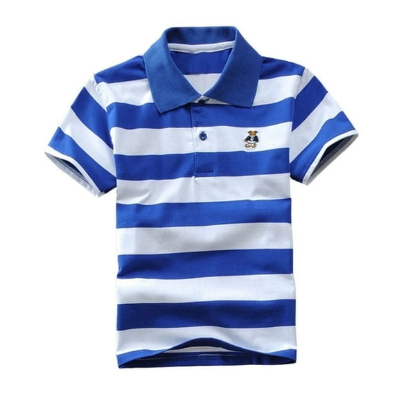 WIBACKER Boy's Short Sleeve Cartoon Cotton Jersey Striped Polo Shirts Kids Tops
