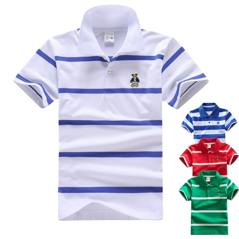 Wibacker Boy s Short Sleeve Cartoon Cotton Jersey Striped Polo Shirts Kids Tops Size 2T