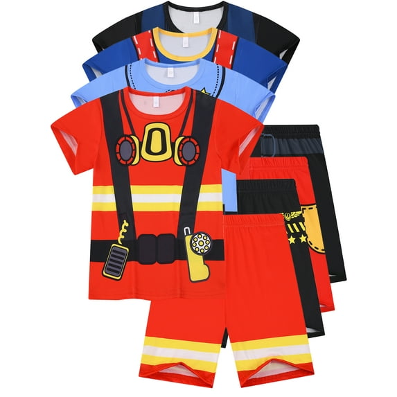 WIBACKER Boys 3D Fireman Suit Printed Pajamas Short Sleeves 2-Piece Toddler PJs Set Kid Sleepwear Summer Comfy Jammies