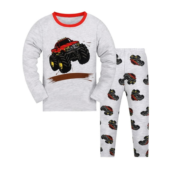 WIBACKER Boys Cotton Pajamas Long Sleeve Toddler Boys Pjs Kids Off-Road Vehicle Sleepwear Sets 2-9 Years