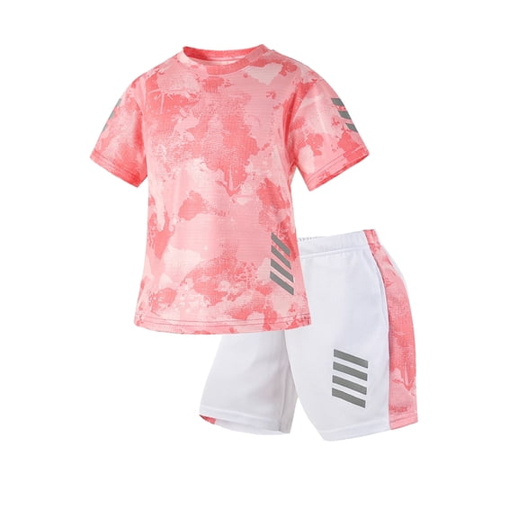 WIBACKER Boys Girls Athletic Outfit Sets 2 Piece Summer Sports Quick Dry Short Sleeve T-Shirts Mesh Shorts Size 4-12Y