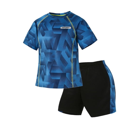 WIBACKER Boys Girls Athletic Outfit Sets 2 Piece Summer Sports Quick Dry Short Sleeve T-Shirts Mesh Shorts Size 4-12Y