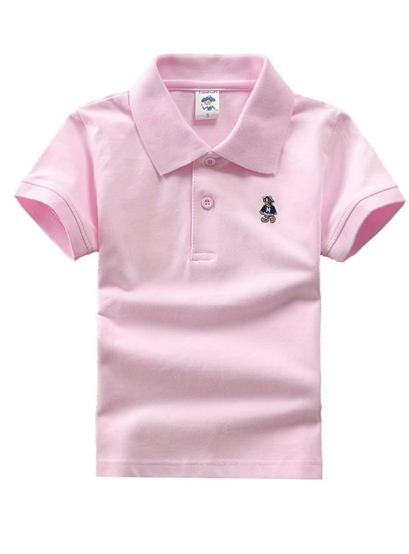WIBACKER Boys Girls' Short Sleeve School Uniform Shirt Button Closure Pique Polo Tops(2-14T)
