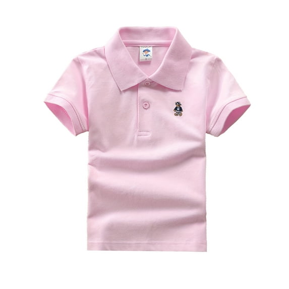 WIBACKER Boys Girls' Short Sleeve School Uniform Shirt Button Closure Pique Polo Tops(2-14T)