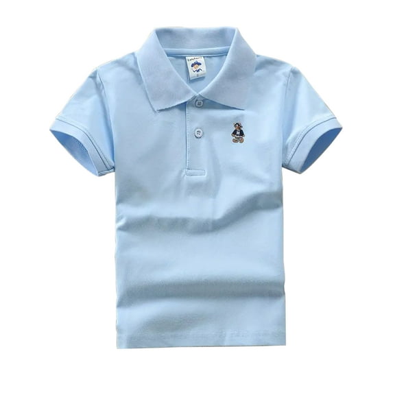 WIBACKER Boys Girls' Short Sleeve School Uniform Shirt Button Closure Pique Polo Tops(2-14T)