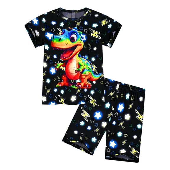 WIBACKER Boys Pajamas 3D Printed Dinosaur Short Sleeves 2-Piece Toddler PJs Set Kid Sleepwear Summer Jammies